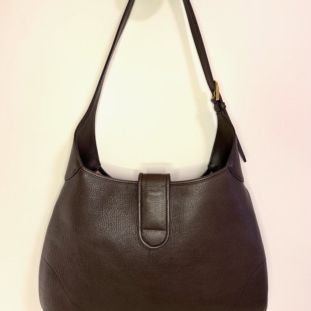 Gucci Dark Brown Leather Shoulder Bag with Gold Accent - Picture 2 of 8